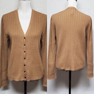 VINTAGE 90s/Y2K Lauren Ralph Lauren Caramel Cotton Corded Button Up Cardigan